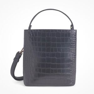 NWT AOTA All of The Above Elena Croc Leather Bucket Crossbody Bag Black